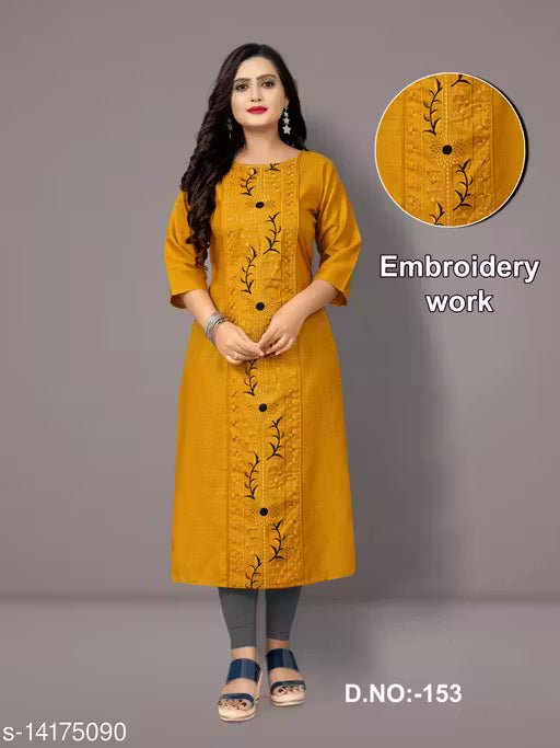 Hetsa Women Cotton Blend Embroidered Plus Size Kurtis