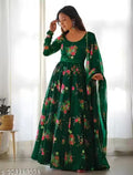 Flower Print Long Gown With Dupatta (No Bottomwear)